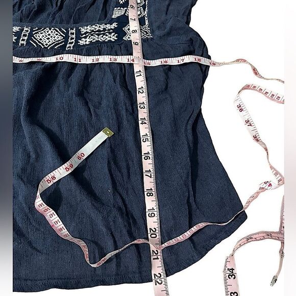 Hollister Boho Embroidered Peasant blouse Navy Blue Juniors Small - Picture 8 of 11